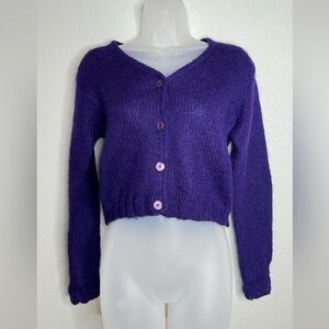 Y2K Cropped Cardigan Mohair/Wool Knit Women's size Medium Royal Purple
